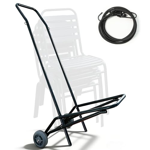 Heavy Duty Stacking Chair Dolly, Banquet Chair Dolly Cart Holds 12 Chairs with Oversized Rubber Wheels Fixed Rope for Transport Easily for Party Event Rental Furniture, Black