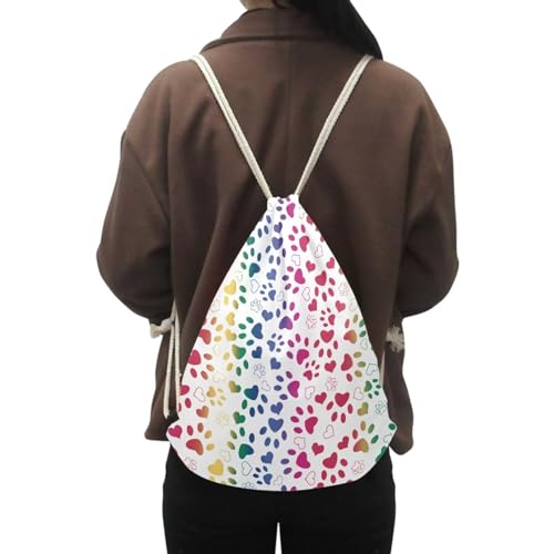 GLENLCWE Colorful Dog Paw Print Drawstring Bag for Women Men Portable Cinch Bag Gym Bag Draw String Backpack for Puppy’s Lover4