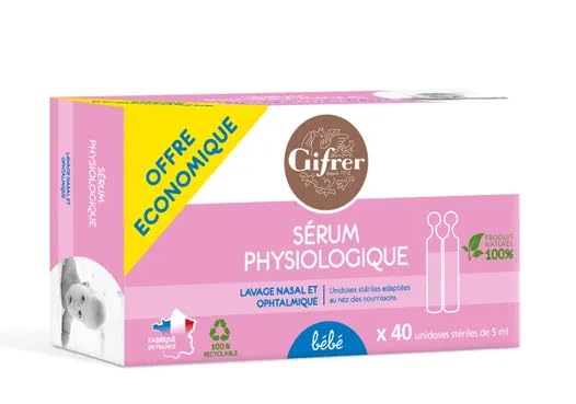 GIFRER | Sérum Physiologique | Hygiène Nasale | Rinçage Auriculaire | Lavage des Plaies | Action Humidifiante | Fabrique en France | Lot de 4 Boîtes de 40 x 5ML Transparent
