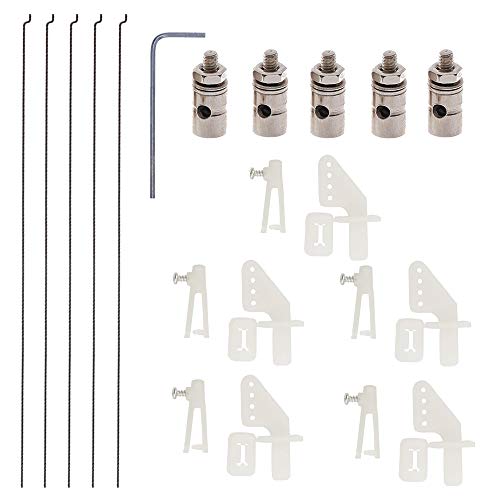 AONTOKY 5 Sets Nylon Control Horns + Steel PushRods + Pushrod Connector Linkage Stopper Parts for RC...