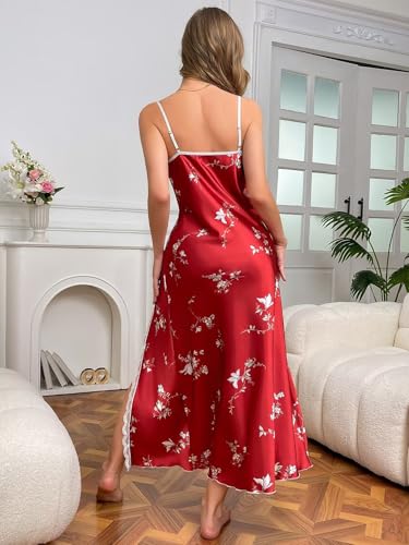 Image of CRIPOM Silk Lingerie Dress for Women Long Nightgowns for Women Sexy Chemise with Thong 2 Piece S-XXL