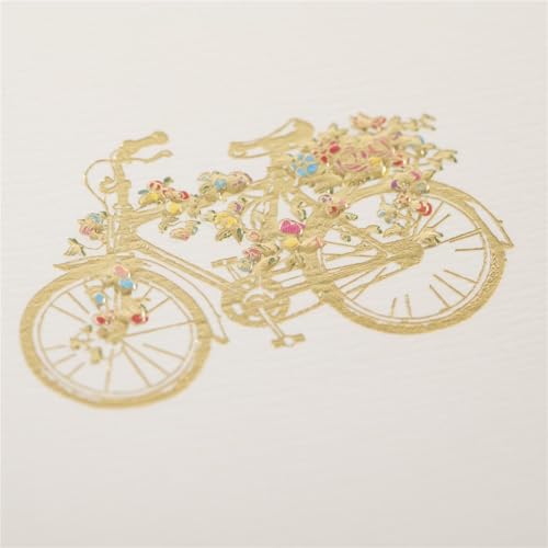 Image of Graphique Flower Bicycle La Petite Presse Boxed Notecards, 10 Embellished Gold Foil Blank Cards with Matching Envelopes and Storage Box, 3.25 inch x 4.75 inch