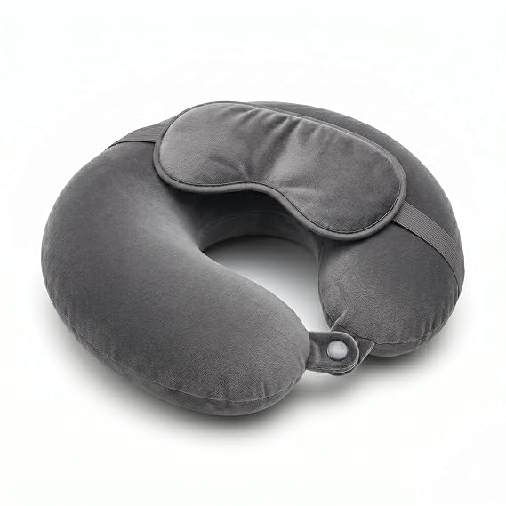 ags mart travel neck pillow for adults, fiber filled u-shaped neck support pillow with button closure, soft plush neck cushion for airplane, car, office & travel