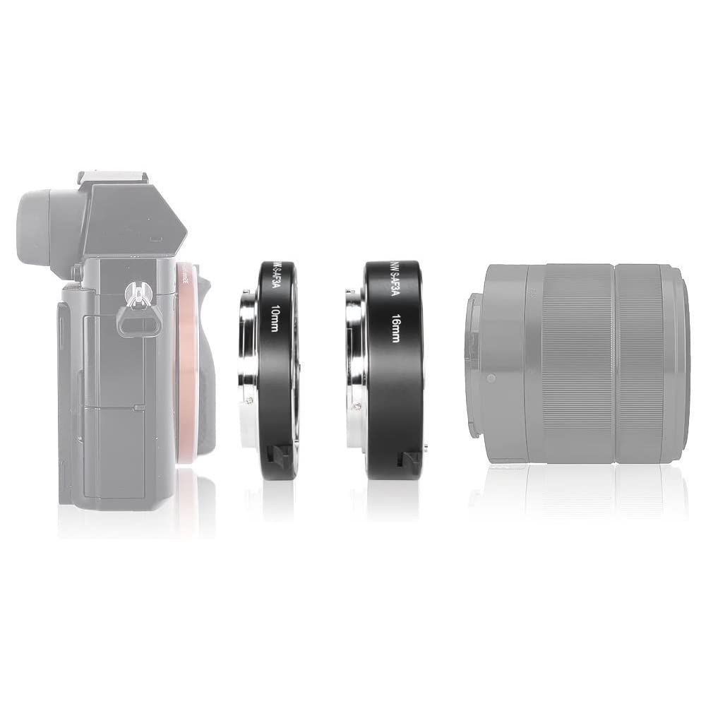 Hersmay Autofocus Tube d'extension macro 10 mm/16 mm pour Sony E-Mount A1 A7C A7IV A9 A6600 A6500 A6400 A6300 A6000 A6100 A6600 A5100 A5000 NEX-C3 A77 A7R A7R. Caméra 7S II III IV A9 II