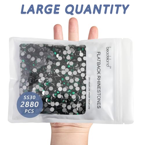 Image of Beadsland Flat Back Crystal Rhinestones Bulk, Emerald, SS30, 2880pcs | Flatback Glass Gems for Nails Crafts Clothes DIY Decoration, Glue Fix, 6.3-6.5mm,Dark Green