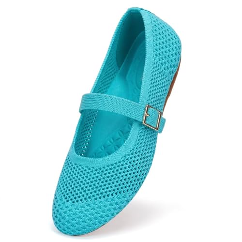 Image of Frank Mully Women's Mary Jane Flats Comfortable Dressy Ballet Flats Casual Round Toe Slip On Washable Knitted Fabric Office Work Woman Shoes