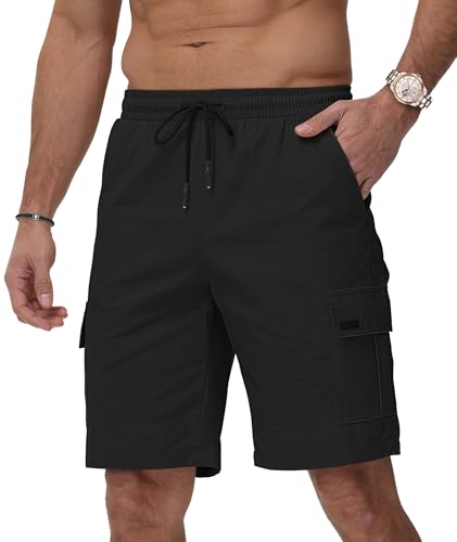 JACKETOWN Kurze Hosen Herren Cargo Shorts Baumwolle Bermuda Shorts Herren Sommer Freizeithose Elastische Taille mit Taschen