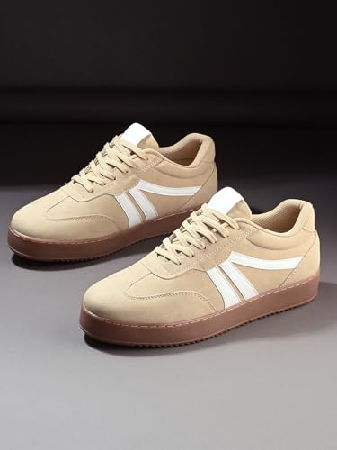 Image of MACTREE Suede Leather Upper Laceup Casual Sneakers for Men | Stitched TPR Sole