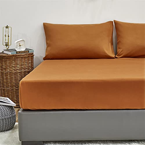 Karever Pumpkin Color Bed Sheet Set Autumn Orange 4 Pieces Bedding Sheet Set 1 Fitted Sheet 1 Flat Sheet With 2 Pillowcases Queen Size Women Men Bed Caramel Sheet Sets #TOP4