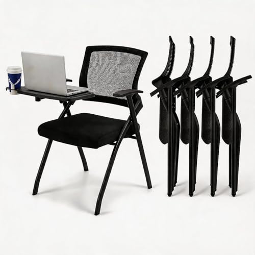 Image of Professional Folding Training Chairs with Tablet Arm, Office Meeting Desk Chair with Writing Tablet and Cup Holder, Space-Saving Nesting Chairs for Conference room ,School, Seminar, Classroom