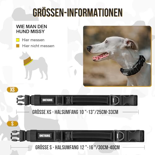 OneTigris Hundehalsband Kleine Hunde, Taktisches Hundehalsband mit Griff, Weich Gepolstert Breites mit Kunststoffschnalle und Ring aus Aluminiumlegierung, Schwarz, XS(25-33cm)