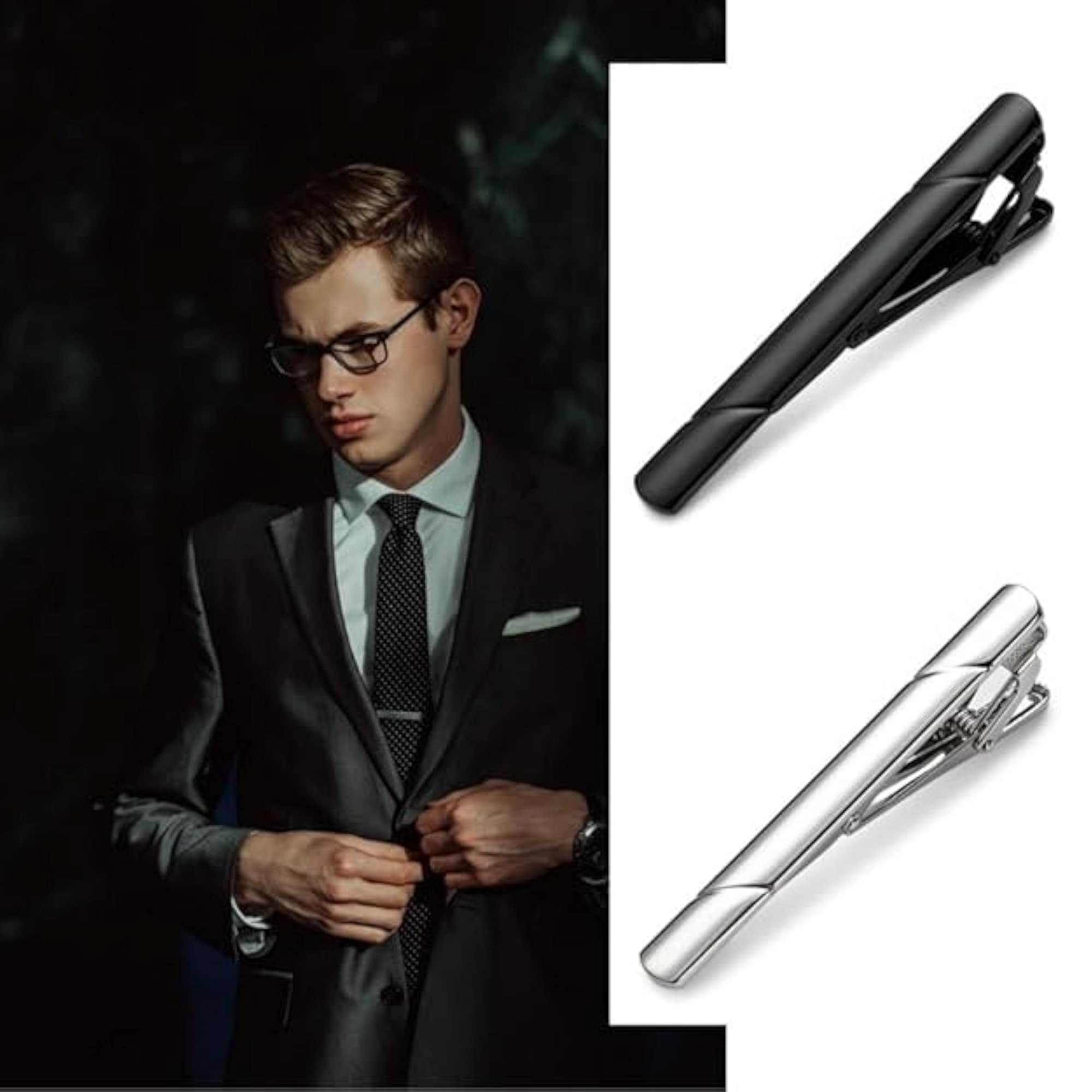 4P Tie Clips Set for Men, Stainless Steel Tie Bars