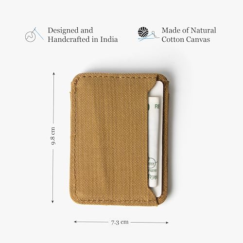 Image of Bellblock Canvas Card Holder for Men /Women | Slim Handcrafted Mens Card Wallet | Upto 5 Cards & Folded Cash | Cotton Canvas | Mustard (Pack of 1)