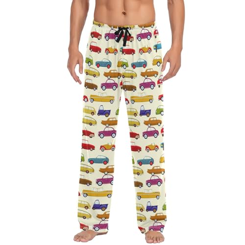 Cute Cartoon Car Men's Pajama Pants Soft Lounge Lightweight with Drawstring and Pockets