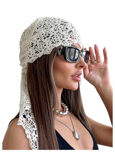 MakeMeChic Womens Crochet Head Scarf Boho Lace Bandana Head Bands Hair Scarf Beach Headband White One Size