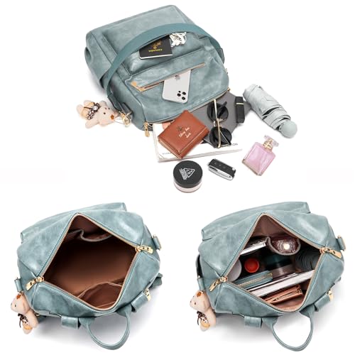 Image of Soperwillton Women Backpack Purse Shoulder Handbags Travel Bag Set 2pcs | Soft PU Leather,Large Capacity,Many Pockets,with a Functional Wallet,with a Detachable Shoulder Strap,Multipurpose Design