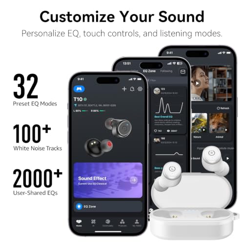 Image of TOZO T10 Wireless Earbuds Bluetooth 5.3 Headphones, App Customize EQ, Ergonomic Design, 55H Playtime, Wireless Charging Case, IPX8 Waterproof Sound in-Ear Headset, New Version
