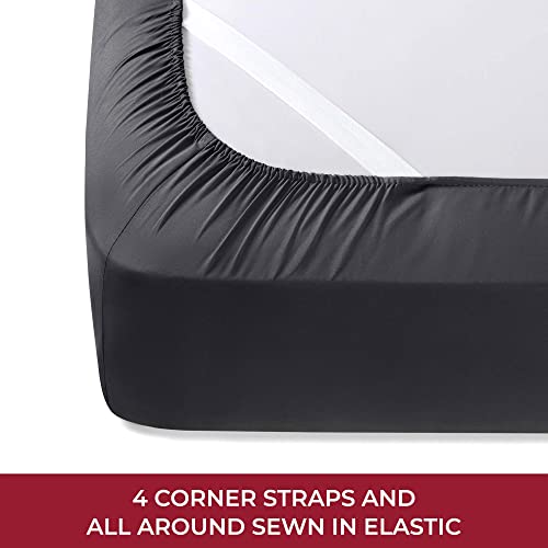 Image of Mellanni RV Short Queen Sheets - 4 PC Iconic Collection Bedding | Hotel Luxury, Extra Soft, Cooling Bed Sheets - Deep Pocket up to 10 inch (RV /Short Queen, Black)