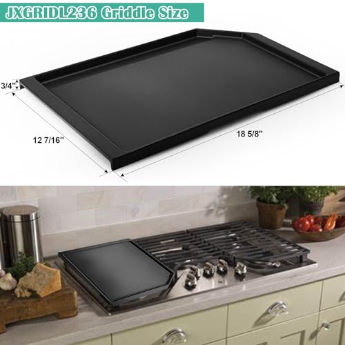 Image of JXGRIDL236 Cast Iron Griddle Replacement for GE Gas Stove Top, JGP5036SLSS, PGP7036SLSS PGP9036SL1SS PGP7036SL1SS PGP9036SLSS, GE Cafe CGP70362NS1, 5 Burner Griddle Plate Flat Cooktop.