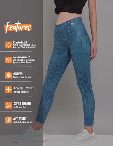 Image of TECHNOSPORT Womens Skinny Fit Activewear Tights for Running, Gym, Sports and Regular Use, Antimicrobial and Printed