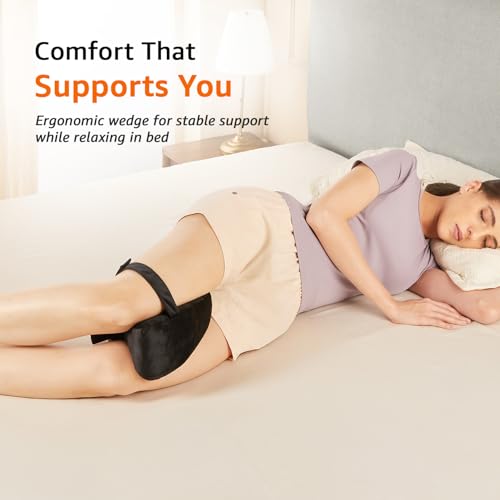 Image of amazon basics Memory Foam Knee Pillow | Adjustable Strap | Ergonomic Contoured Design | for Side Sleeping | 8 x 9 x 5 in | Black