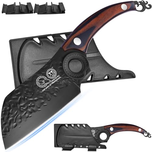 XYJ Kitchen Knife Meat Cleaver, Forged Chef Knife High Carbon Steel Butcher Knife with Full Tang Handle, 6.5 Inch Vegetable Cutting Knife With Plastic Sheath