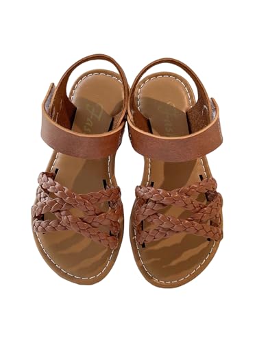 Image of GORGLITTER Girl's Leather Ankle Strap Flat Sandals Dressy Braided Round Open Toe Summer Vacation Beach Cute Sandals 2025