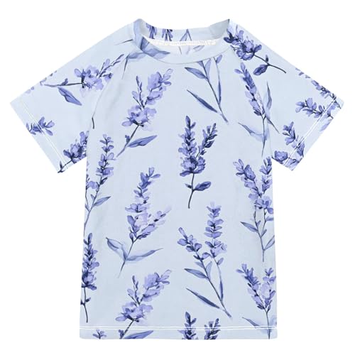 ALAZA Kids Rash Guard Girls Toddler Swim Shirts Short Sleeve Lavender Blue UPF 50+ 3T
