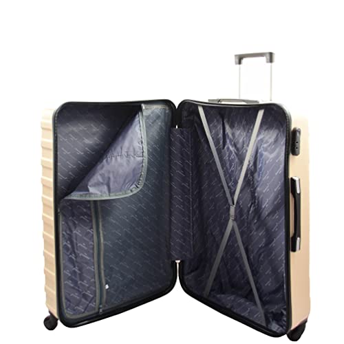 Valise rigide blanc cassé Gemma grand format 76 cm solide avec serrure