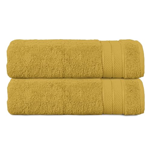 Image of Elegant Comfort Three Line Popcorn Towel Set for Bathroom 27 x 54 inches, Premium Hotel Quality 2-Pack Bath Towels, 100% Turkish Cotton, Soft and Durable, Quick Dry and Highly Absorbent, Amber Gold