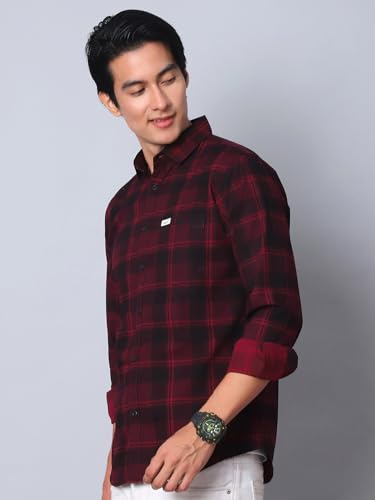 Image of Majestic Man Comfort Cotton Slim Fit Checked Casual Shirt for Men