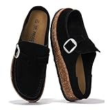 Project Cloud 100% Genuine Leather Moccasin-Style Clogs for Women - Memory Foam and Water Resistant Mules Slip-on - Non-Slip and Durable Clogs Casual Shoes for Women Footwear (Carline, Black, 7.5)