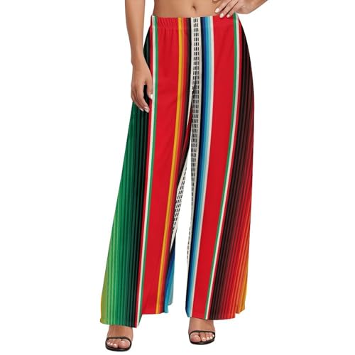 Palazzo Pants for Women - Mexican Serape Blanket Stripes Womens Wide Leg Baggy Pants, Comfy Casual Lounge Pants