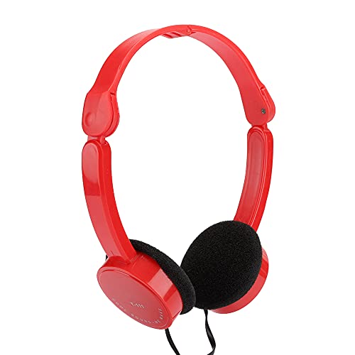 Yoidesu Wired Headset for Kids, Foldable Stereo Headphones with Microphone, 3.5mm Jack On Ear Headset for Cellphones Computer(Red)