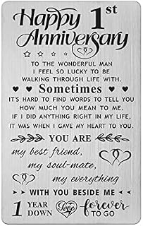 FALOGI 1st Anniversary Card Gifts for Him Men, Happy 1 Year First Wedding Anniversary Card for Husband, Metal Engraved Wallet Card