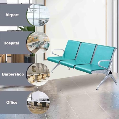 Heavy Duty Waiting Reception Chair Bench, 3-Seat Office Guest Chair with Arms for Airport, Bank, Barber Shop, Black Upholstered Furniture