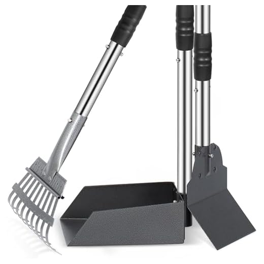 Heeyoo Dog Pooper Scooper, Dog Poop Tray and Rake Set, Pet Waste Removal Scoop with Long Adjustable Sectional Stainless Handles