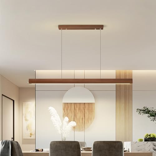 Lampe à suspension linéaire LED moderne bois intensité variable télécommande