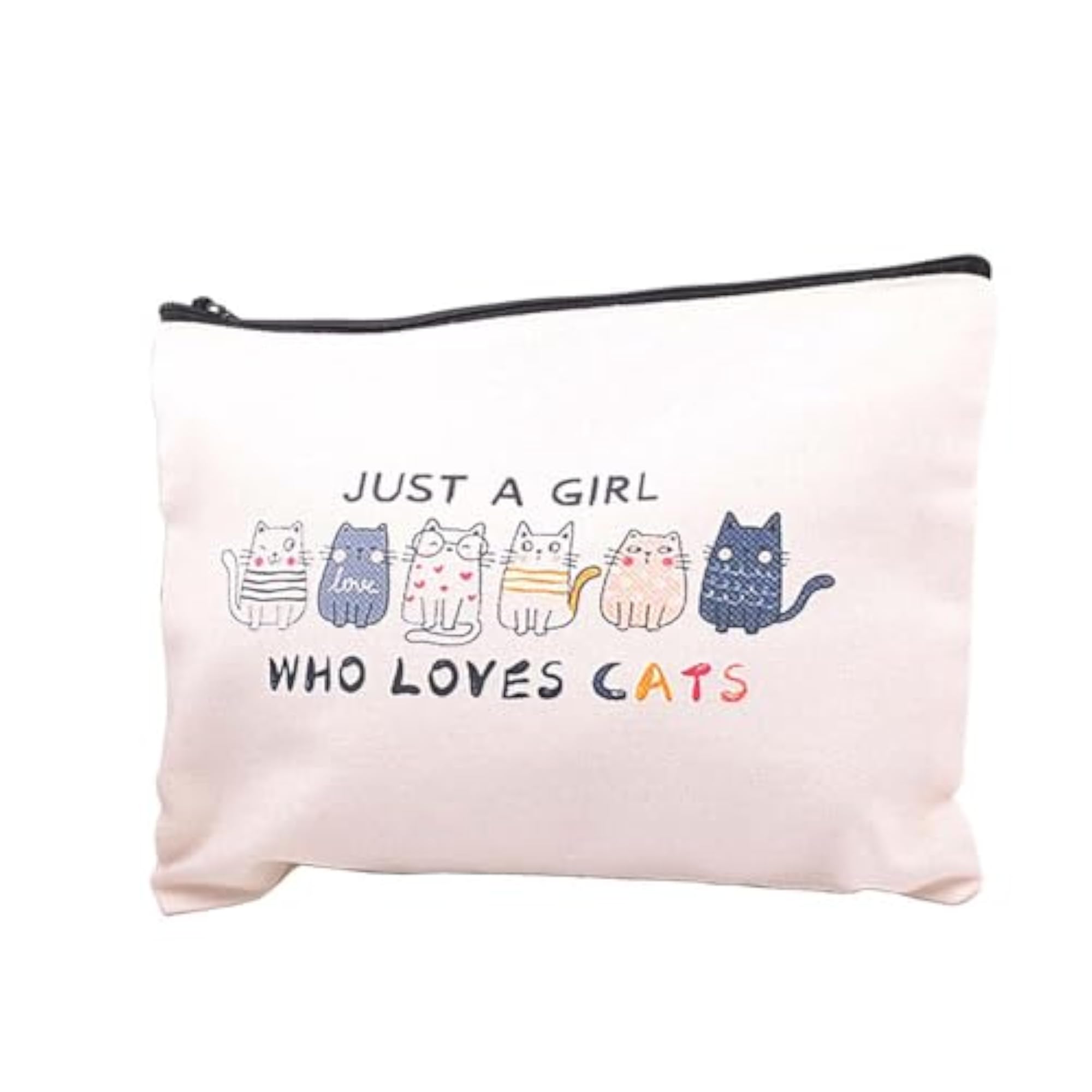 Cat Lovers Canvas Cosmetic Pouch, Cute Cats Design Gift