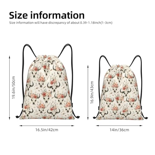 Drawstring Backpack - Pink Flowers Sheep Skulls Print Sports Gym Sackpack String Bag For Women Men, Lightweight Draw String Back Bag For Workout Travel2