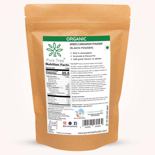 Image of Pure Tree Certified Organic Green Cardamom Powder | 100 g | Hari Elaichi Powder | Elaichi Powder
