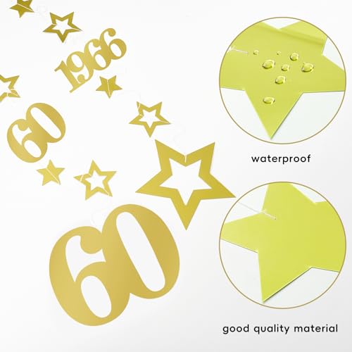 Image of Eucutur Gold 60th Birthday Decorations for Men Women, Pre-Strung Glitter Twinkle Number 60 Years Old Vintage 1966 Hanging Streamer Banner Party Supplies, Cheers 60th Birthday Anniversary Decor