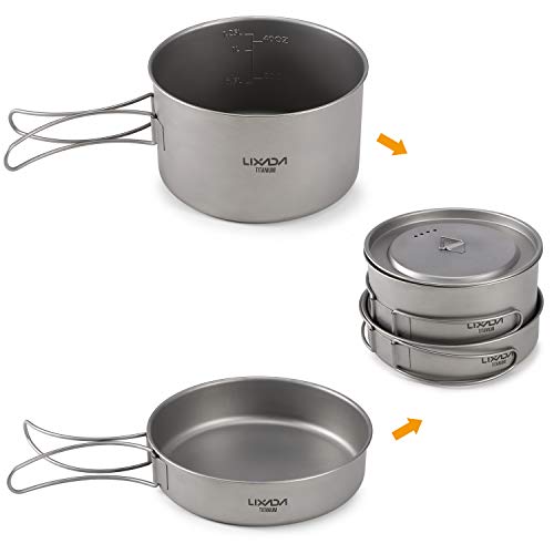 Moniss Conjunto de panelas de acampamento 2 peças conjunto de panela de titânio com alças dobráveis