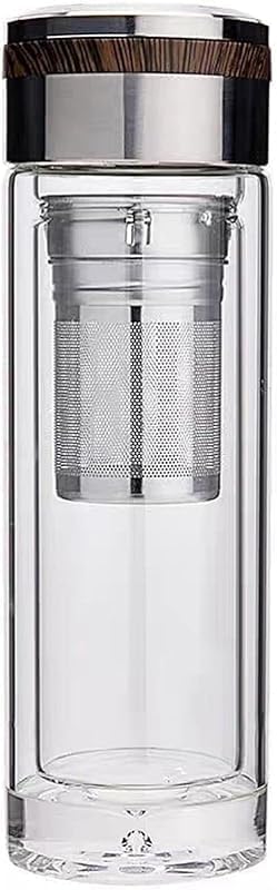 SLLS ガラス水筒 タンブラー 二重ガラス 透明 おしゃれ 耐熱 断熱 やけど防止 茶こし付き 直飲み 漏れ防止 男女兼用 贈り物