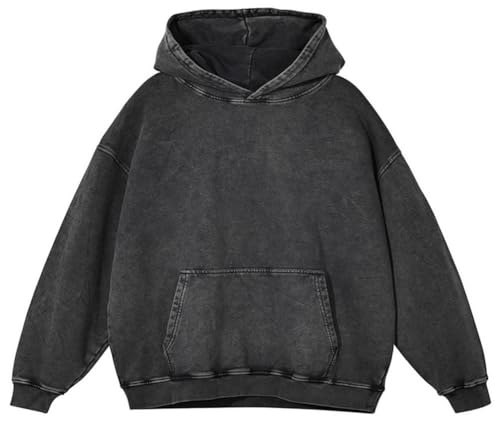 Trendy Mens Women Hoodie Oversized Acid Wash Men Sweatshirt Loose Heavyweight Streetwear Pullover