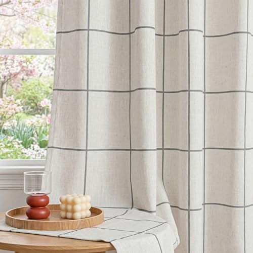 Image of MYSKY HOME 100% Blackout Plaid Linen Curtains 63 Inch Length 2 Panels Set Double Layer Farmhouse Thermal Insulated Checkered Print Drapes Grommet Top for Bedroom Living Room, Pack-2, 52 inch W, Deep Grey