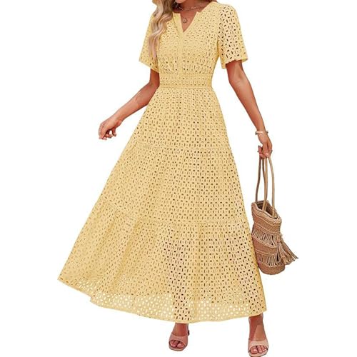 Robe longue décontractée pour femme avec œillets ajourés