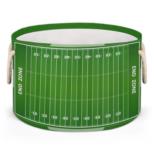 Large Round Storage Basket Sports Football Field Collapsible Circle Storage Bin Laundry Hamper With Handle for Kids Boy Girls Toy Bedroom Living Room Nursery Home Room Decor Storage Organizer Green