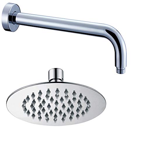 Braccio Doccia Ottone Cromato + Soffione Doccia Tondo Acciaio Inox Diam 500x2 Mm Spessore