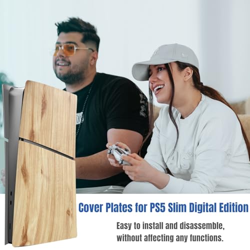Image of Slim Digital Edition Cover Plates for New PS5 Slim Console, Shell Panels Compatible with New PlayStation 5 Slim Accessories Protective Replacement Faceplate (Wood Grain)